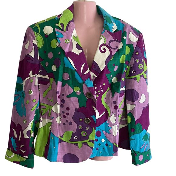 Latina Life Blazer Womens 20 Multicolor Abstract Floral Print Two Button Jacket - Picture 1 of 7